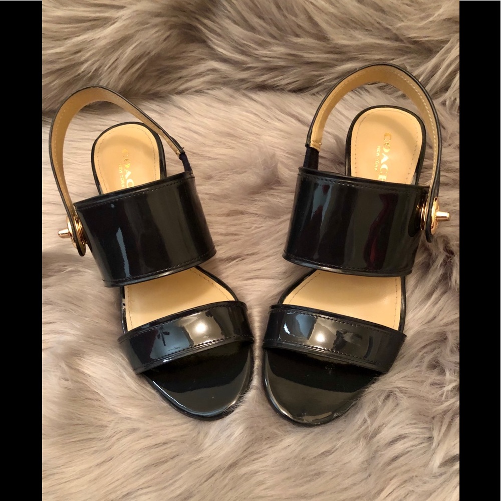Coach Navy Marla Patent Slingback Sandals